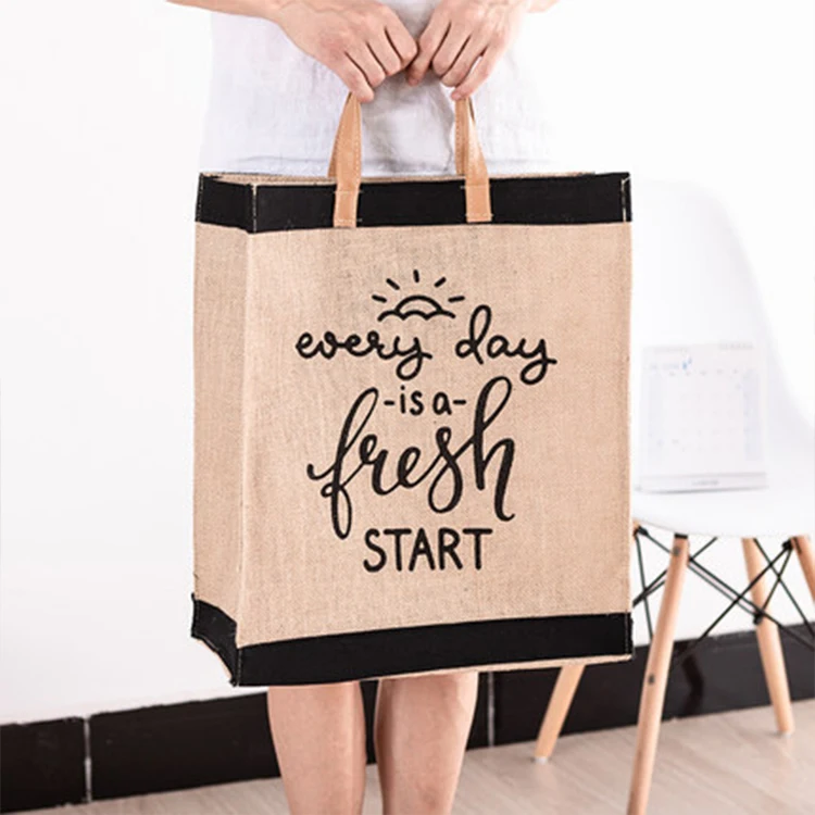Logo Printed Tote Eco Friendly Recycled Shopping Jute Bags with Logo Promotional High Quality Low Price Customized Handled