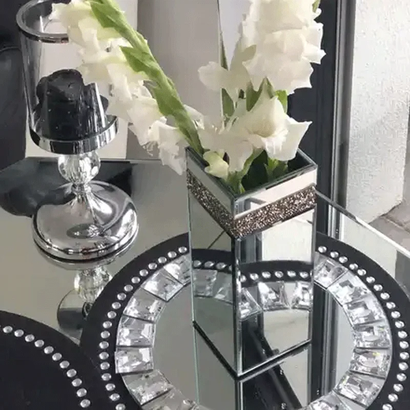 High Quality Wholesale Contemporary Square Mirrored Nordic Vases For Home Flower Vase Glass Crystal Vases
