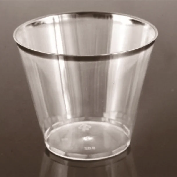 Trending Products 2024 New Arrivals Clothing Clear Sliver Rim Plastic Airline Hard Disposable Cups 9Oz PS Tumbler