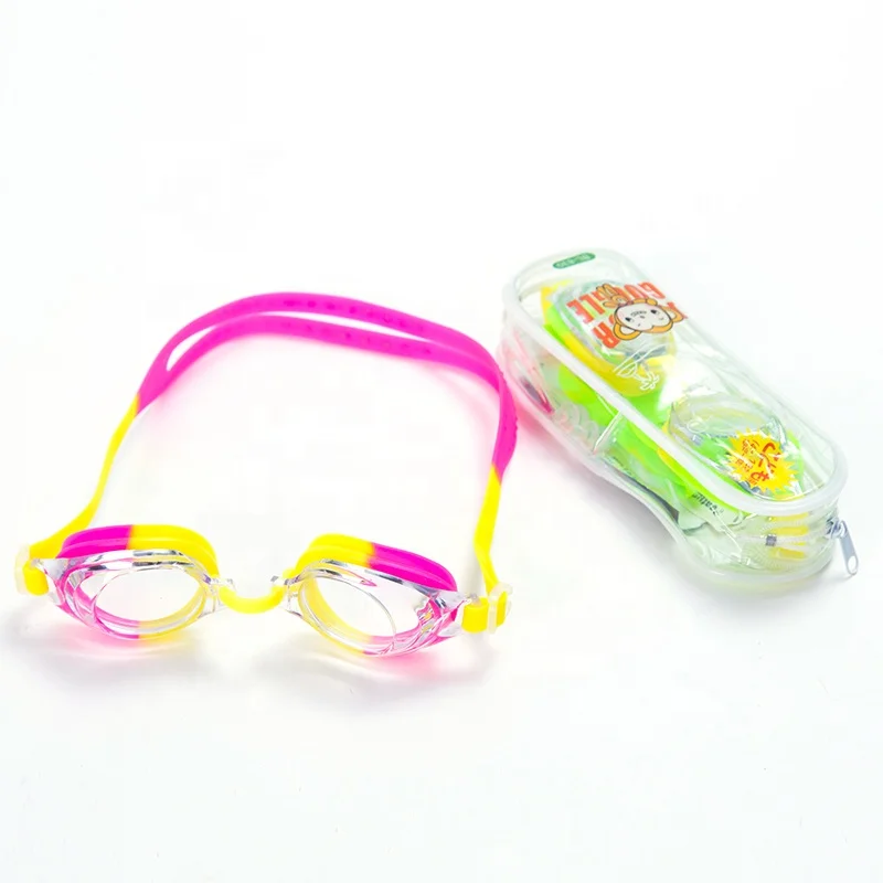 Swimming caps and glasses supplier colorful funny frames kids swim goggle with anti-fog film