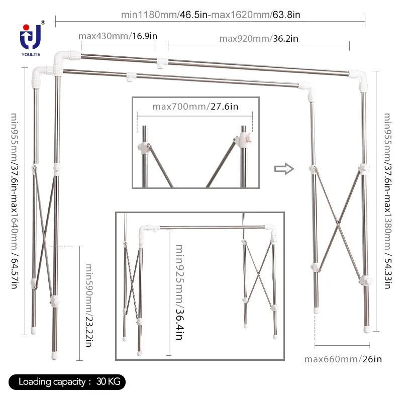 2 in 1 Folding Over Door Clothes Air Dryer Rack Wall Mouted Indoor Airer Drying Laundry Hanger Rack with 4 Hooks