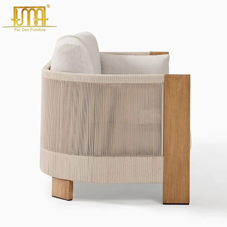 Luxury thick armrest modern teak wood sofa set outdoor furniture