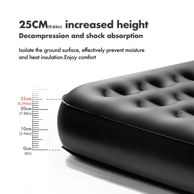 Blackdog outdoor camping double inflatable bed air mattress with built-in pump