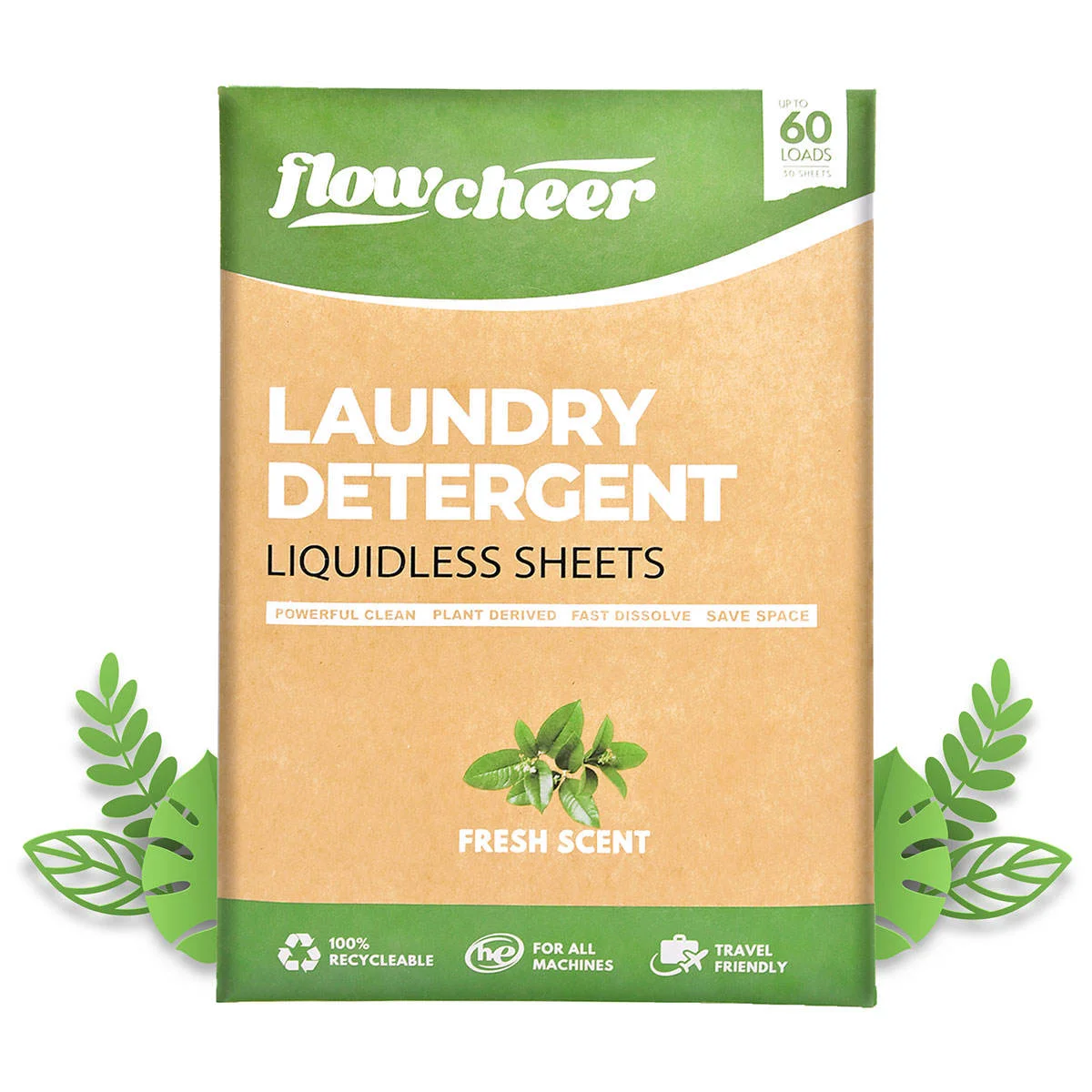 Eco friendly rich enzymes Fresh Scent 60 Loads Biodegradable Laundry Detergent Sheets