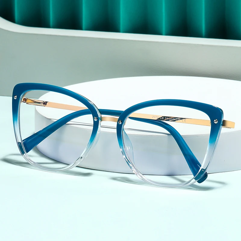 Gafas Tr90 Cheap Spectacle Frame Stock Computer Screen Cat Eye Eyewear Photochromic Glasses Blue Light Protection for Eye