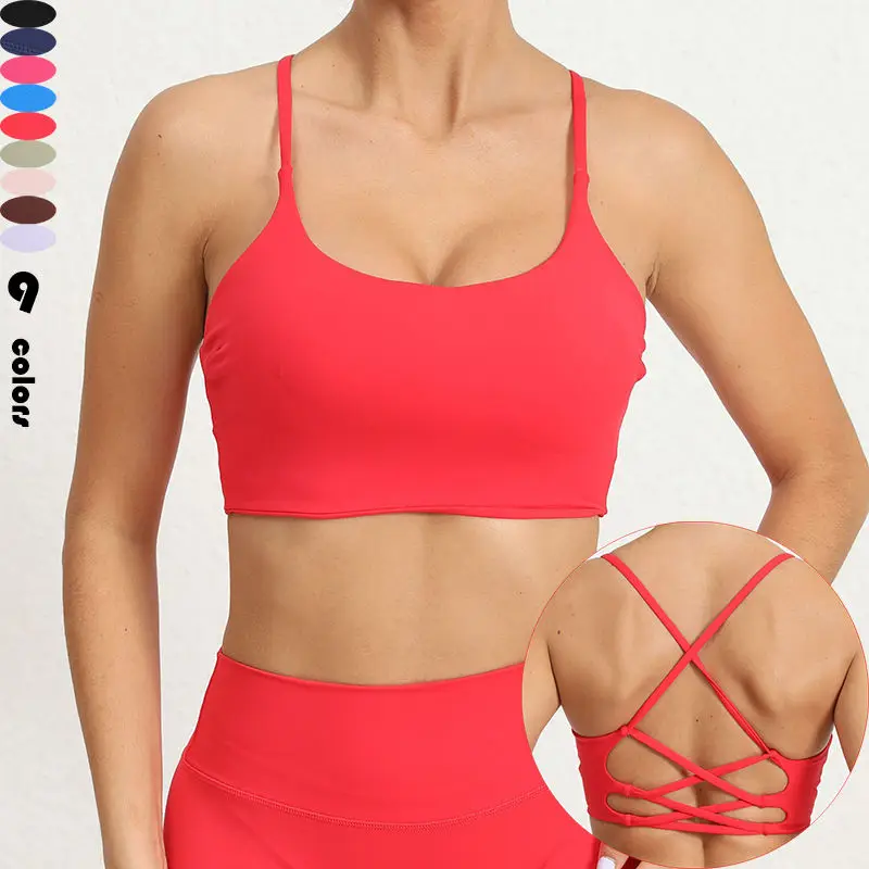 Hot selling European and American Cross-shoulder strap Shockproof Nude yoga Bra running fitness Sports Beautiful back Yoga Vest