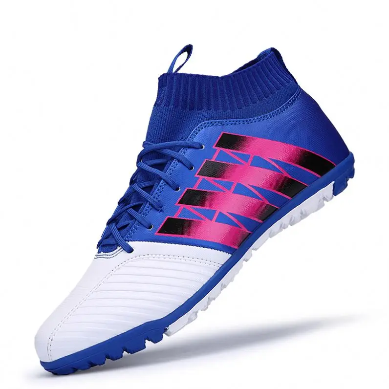 Прямая поставка, Детские Высокие Топы на щиколотке, Мужская футбольная обувь, кроссовки, закрытый газон, черные, Синие футбольные бутсы