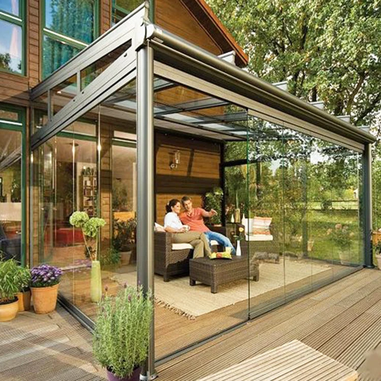 gazebo aluminum frame retractable awning roof sliding tempered insulated glass greenhouse sunroom houses