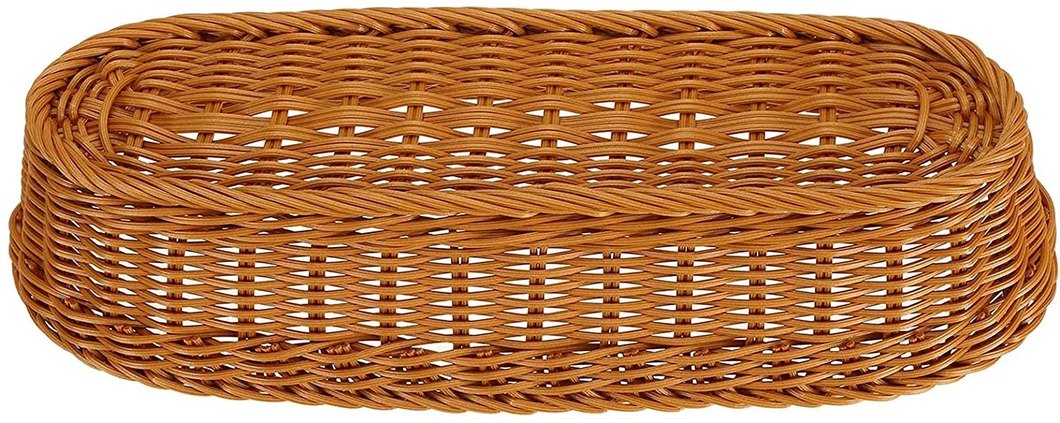 Wholesale Hand-woven Customs Supermarket Display Fruit and Vegetable Storage Display Square PP Plastic Rattan Basket Tray