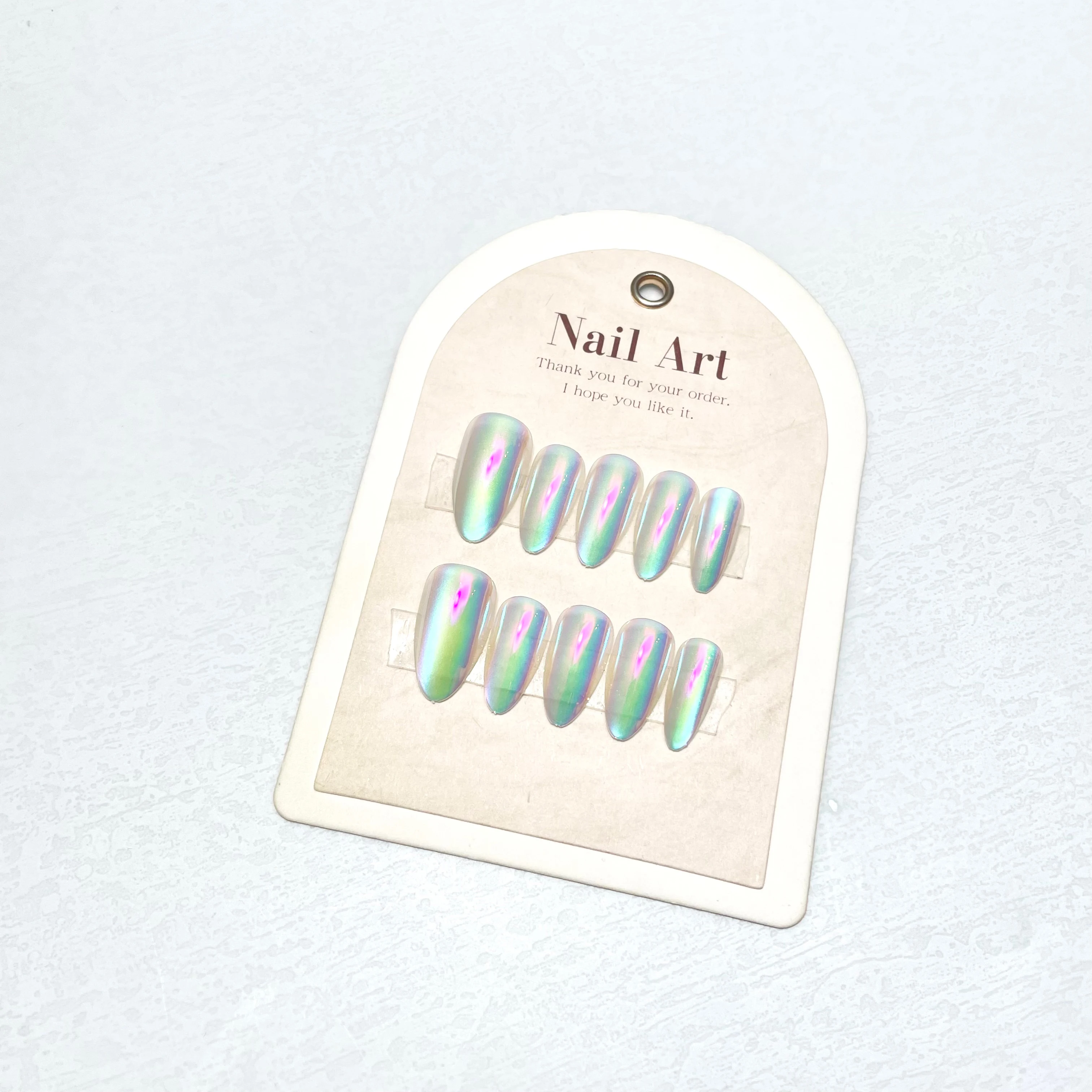 Luxury Cat Eye Design Chrome Finished Press-On Nail Long 3D French Salon Style Reusable ABS & Acrylic Model & Coffin Pattern