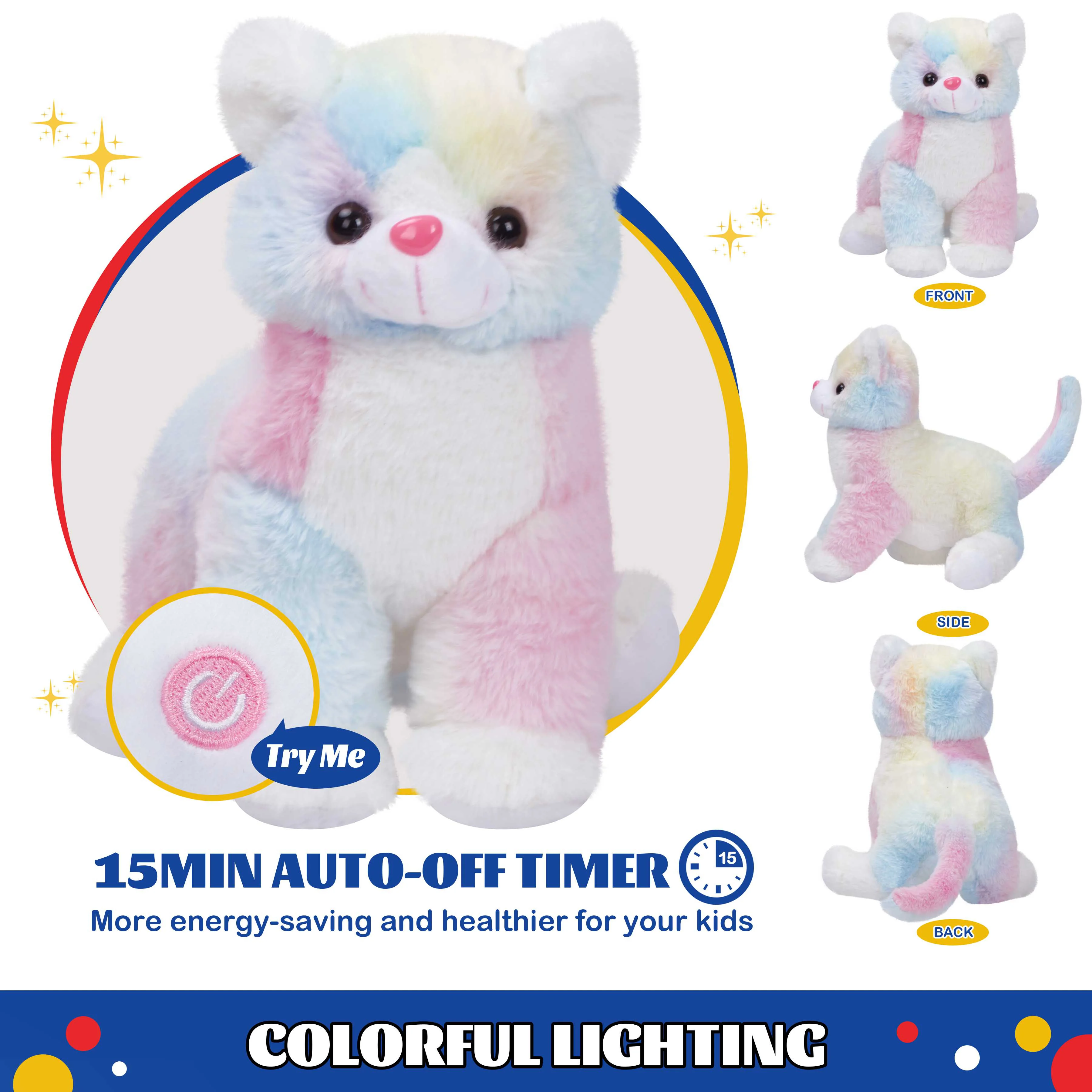 Glow Guards 12' Light up Cat Stuffed Animals with LED Night Light Glow in Dark Soft Kitty Plush Snuggle Toy Rainbow