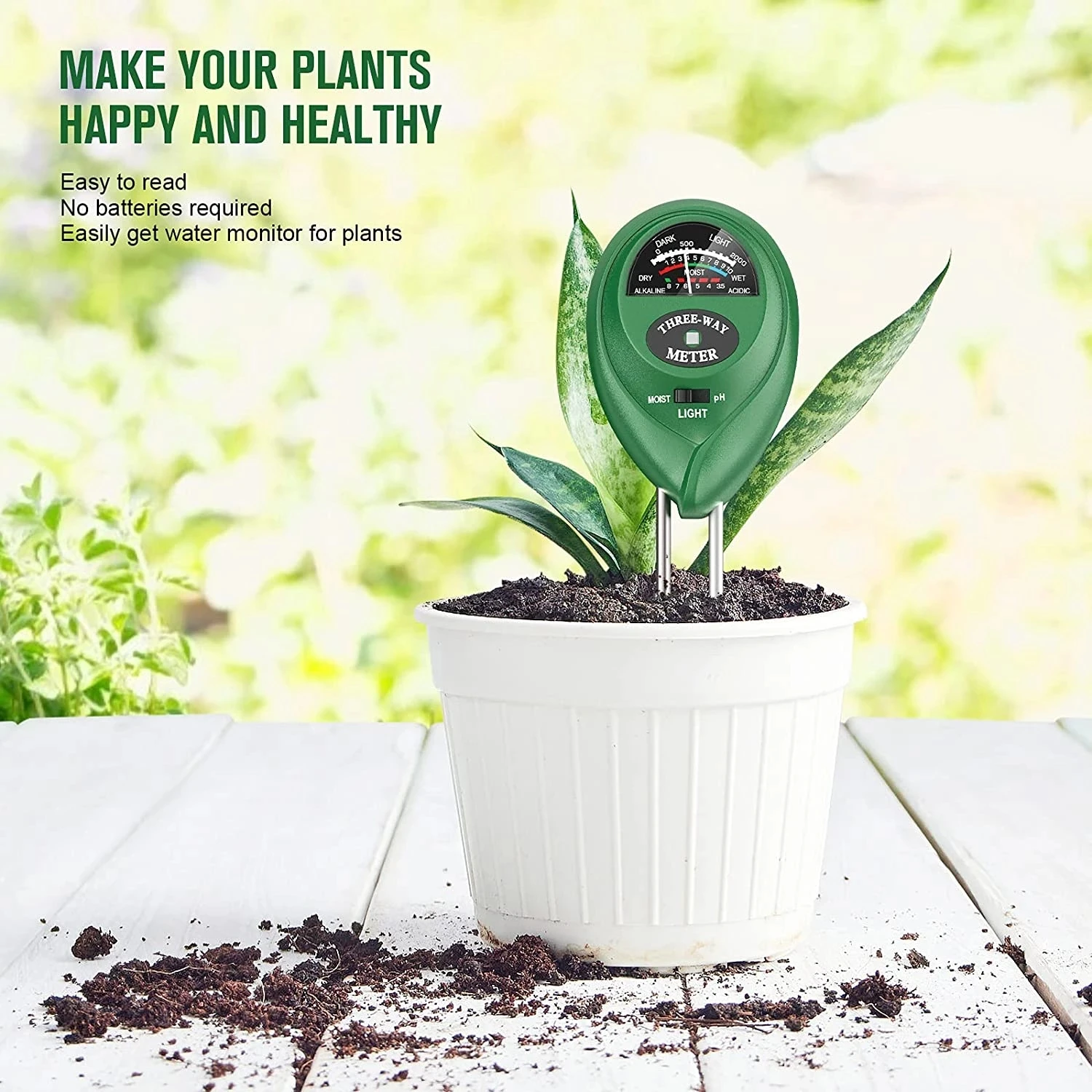 3 in1 Moisture Sunlight PH Meter Soil Water Acidity Humidity Light PH Test Garden Plants Flowers Moist Tester Testing Instrument