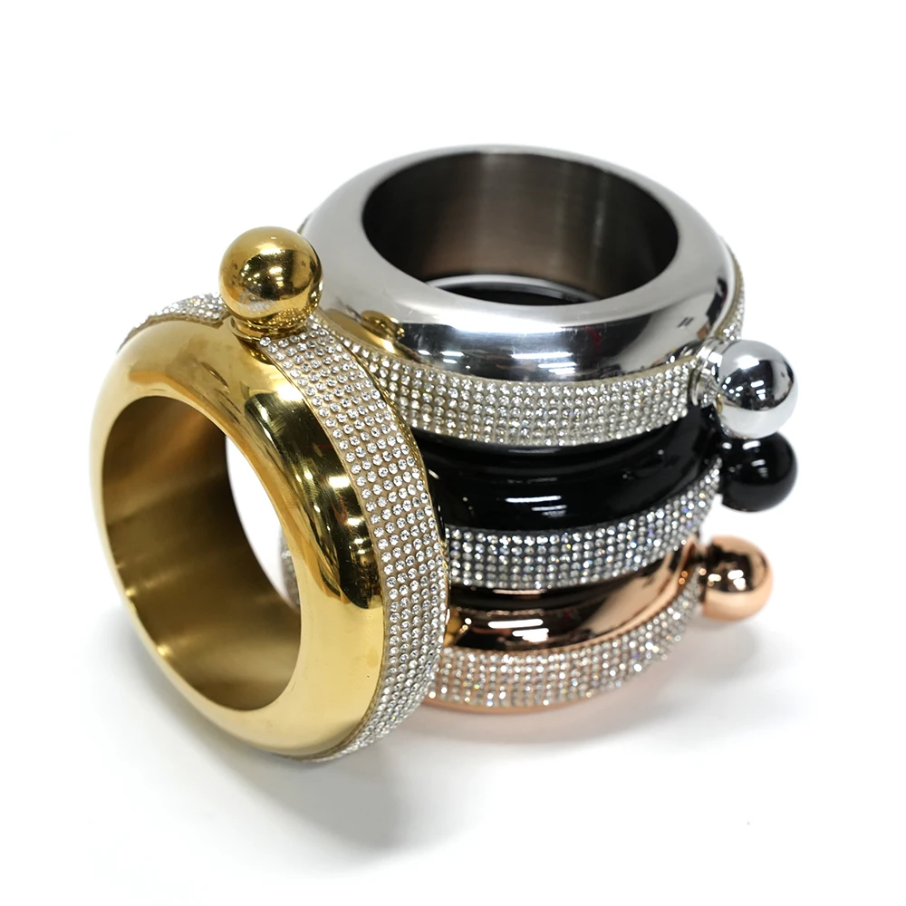 Hot Selling 3.5oz Novelty Stainless Steel Bangle Bracelet Hip Flask with Crystal Surround for Women Girls