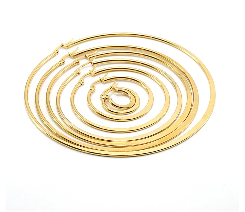 Оптовая продажа многоразмерные гипоаллергенные серьги-кольца из нержавеющей стали с золотым покрытием большие утепленные для женщин