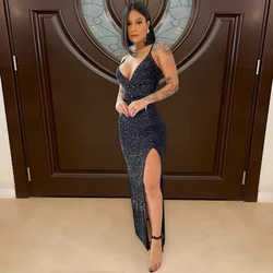 New Ball Gown Evening Dresses Elegent Girl Sexy sleeveless Sling shining Sequins dresses women