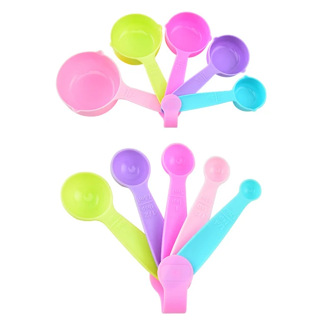 Factory Wholesale Colorful Plastic Kitchen Utensil Baking Tools 10 Piece Measuring Cups And Spoons Set For  Solid