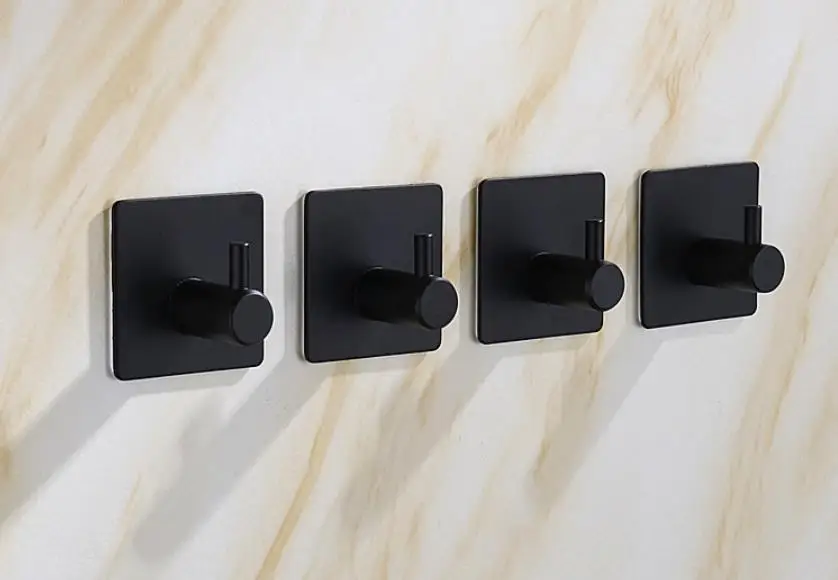 Hot Selling Stainless Steel Square Self Adhesive Hooks Single Black Hanger Hooks