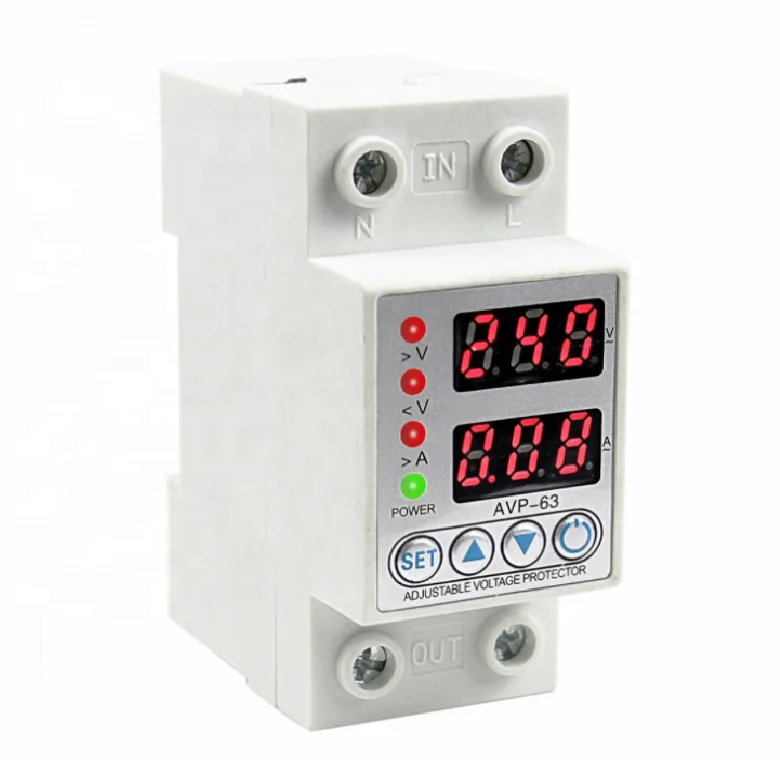 40A 63A 80A Din Rail Dual Display Adjustable Intelligent Over Under Voltage Current Voltage Protective Device Protector Relay
