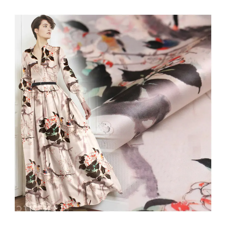 
 Жесткая дизайнерская чернильная Цветочная цифровая печать шелковая органза атласная ткань 14 момме  