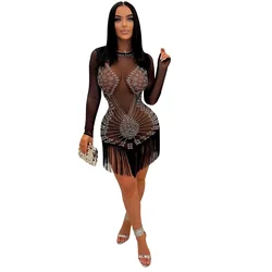 Club Dress Shiny Sequined Red Carpet Dresses Evening Gown Spring Outfits For Women 2022 Translucent Summer Night Rhinestone