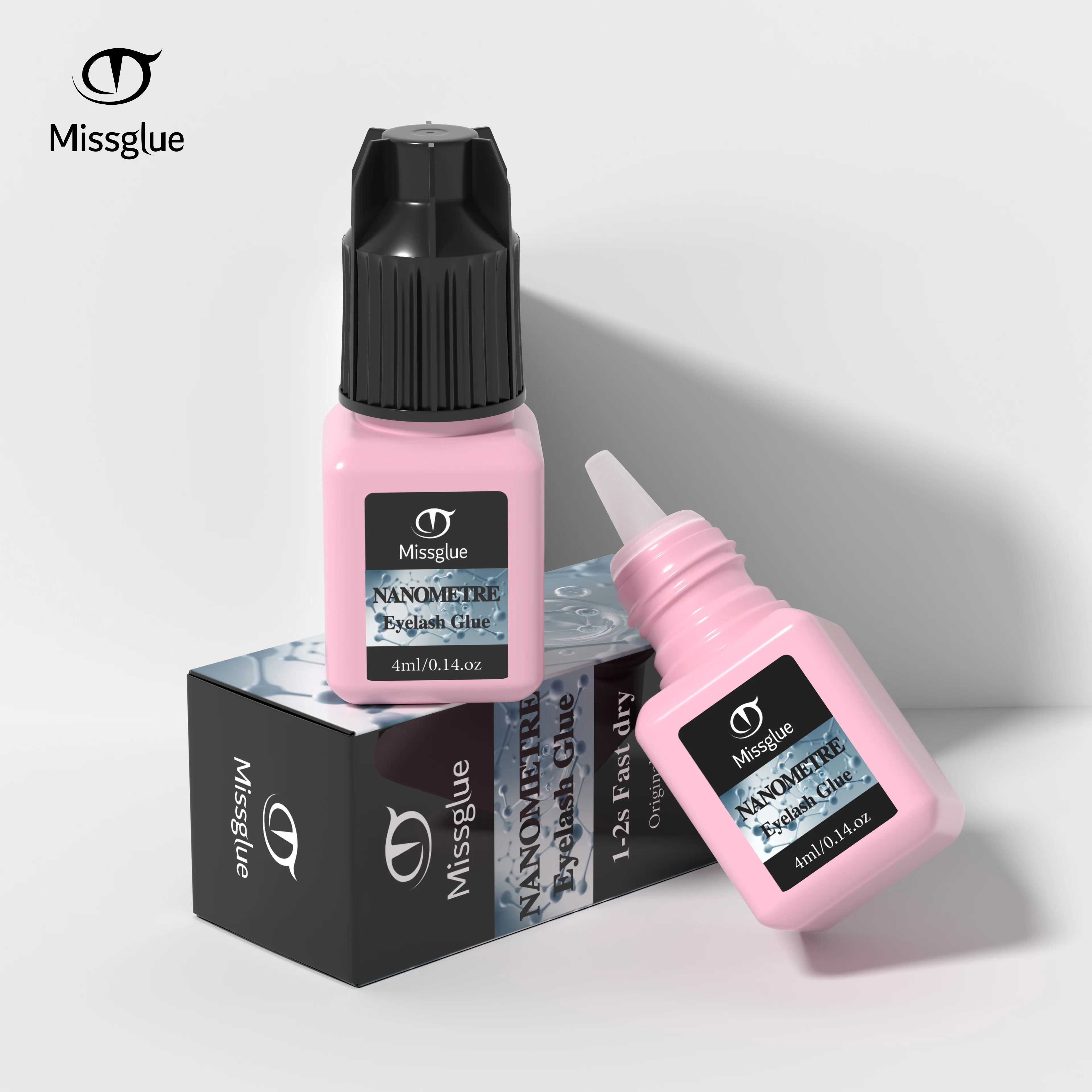 Missglue Custom logo Low Humidity Professional Fast Drying Eyelash Extension Adhesive Waterproof Nanometer Black Eye Lash Glue