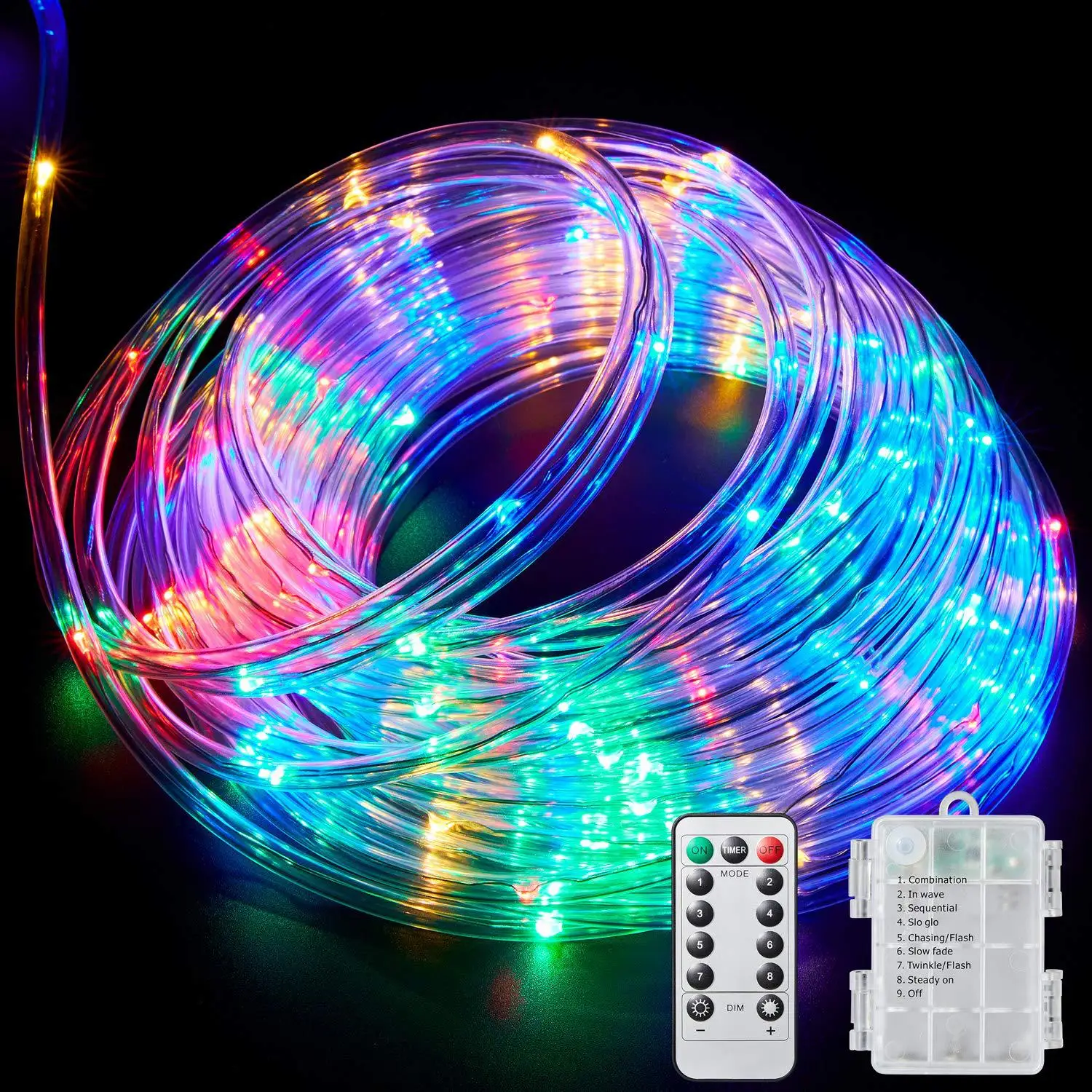 7M 50Led 8 Modes Battery Powered Outdoor Waterproof Tube Light Christmas Tree Rope Copper Wire  Decoration String Light