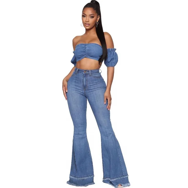  European and American Fashion Wild Wide Leg Stitching Solid Color Stretch Flared Women