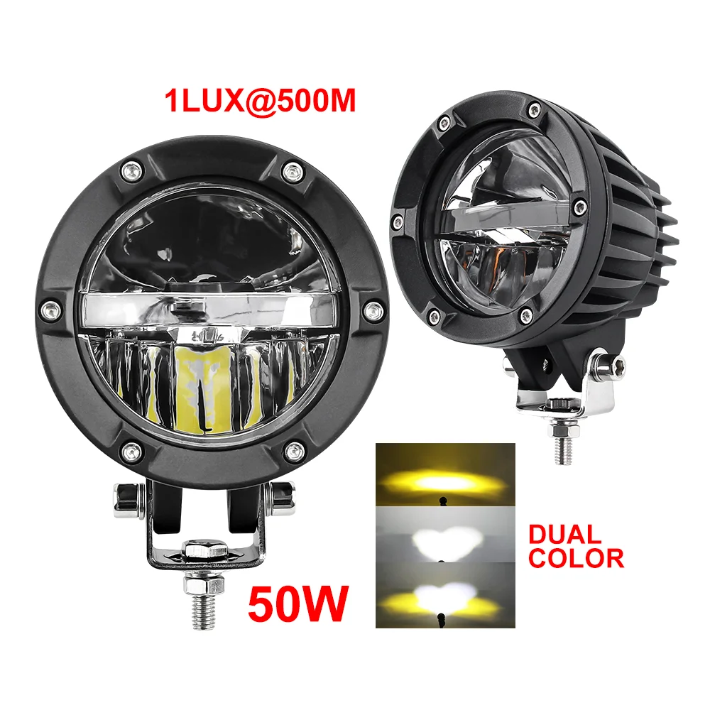 4x4 Accessories Spot Auxiliary 50W Offroad Truck Bumper High Low Beam White Yellow Lighting 4 inch Round Car Led Driving Light