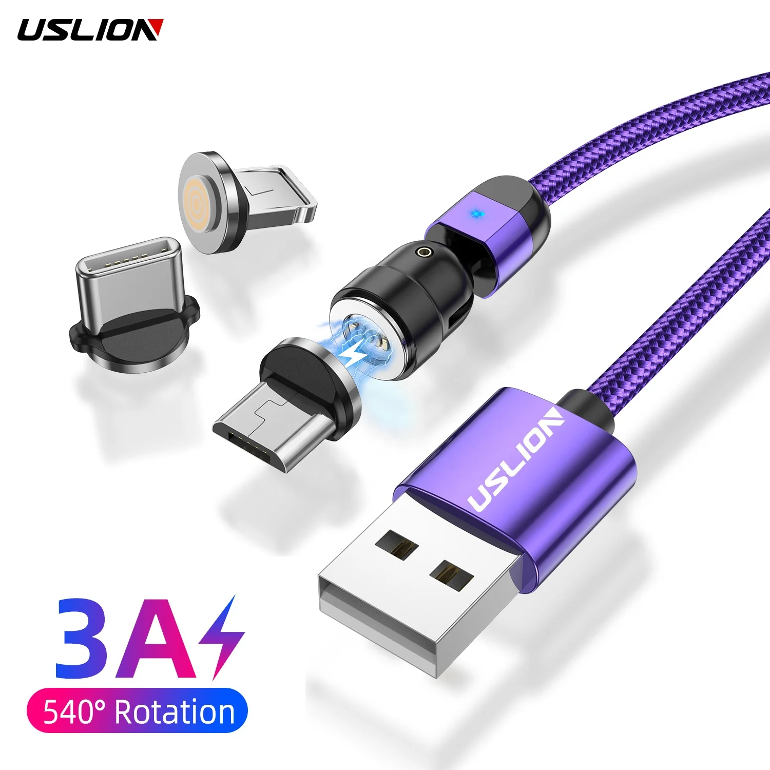 USLION 3 in1 USB Magnetic USB Cable Type C Fast Charging Cable Magnet Data Cables Micro USB for iphone 14