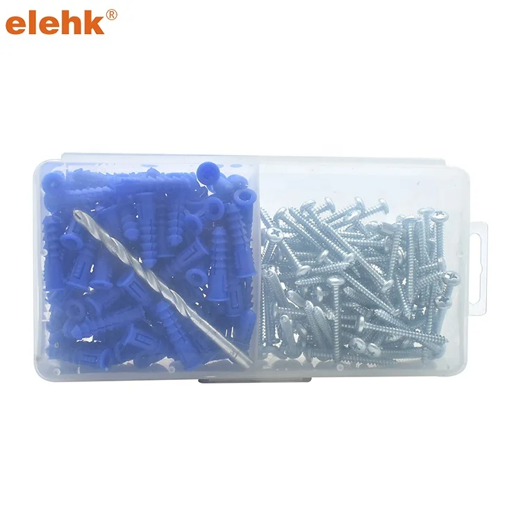 Elehk Ribbed Plastic Anchor Kits Wall and Screws 7mm Plastic Ribbed Anchor Kit Expansion Wall Plug Plastic Anchors