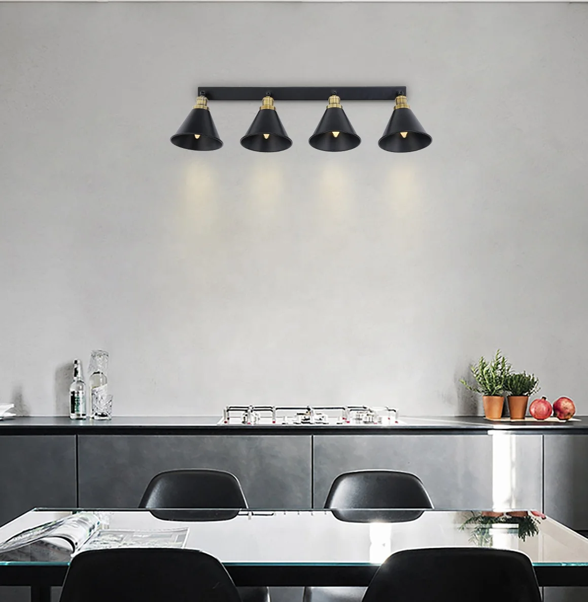 Industrial simple black 4 spot lamp chandelier light fixtures lighting for kitchen lighting fixtures pendant lamp