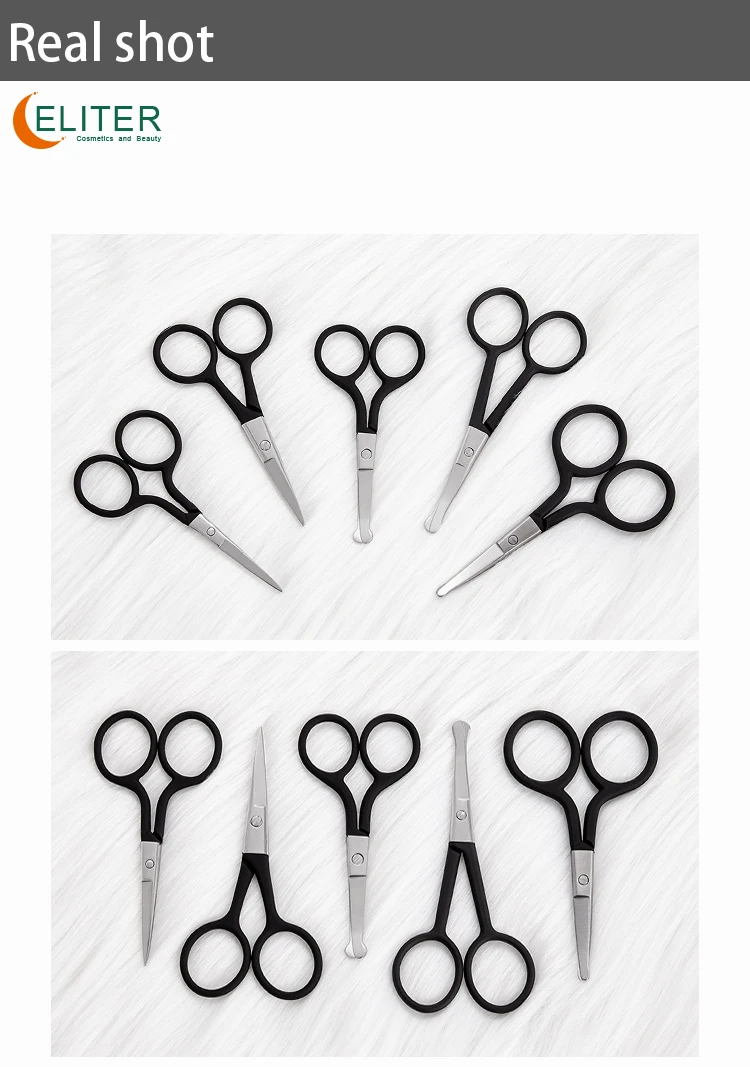 Eliter Hot Sell Wholesale Black Rubberized Soft Touch Stainless Steel Scissor Manicure Tips Cutter Scissors Round Tip
