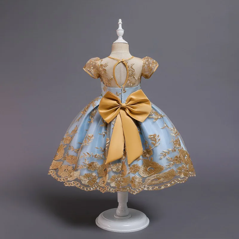 2022  0-10 years Baby Girl Dresses Party Big Bow Flower Princess Embroidery Frock designs Lace Beaded Prom Kids Wedding Dress