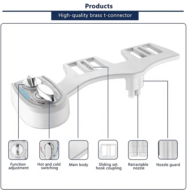 NZMAN Hot Cold Water Bidet BRASS Component,Two Nozzle Bidet Toilet Seat Attachment Self Cleaning,Warm Water Toilet Bidet Sprayer