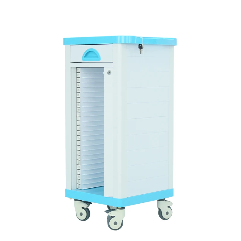 Patient Record Trolley ABS Double Rows Medical Record Clip Car With Drawers