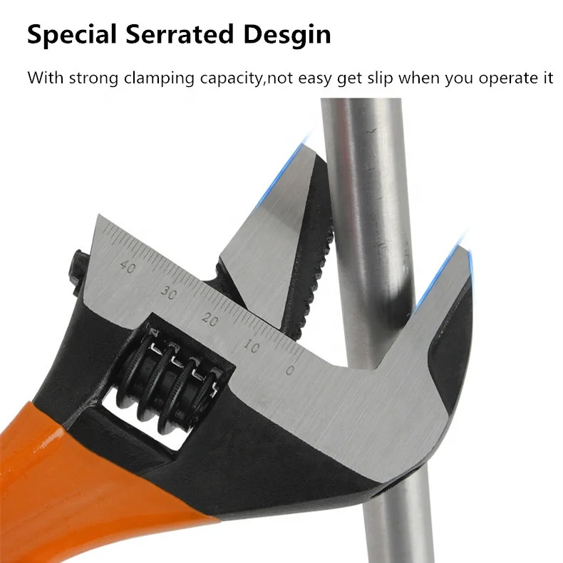 YTH 6in 8in Industrial  CRV Extra Wide Jaw Adjustable Plumbing Spanner Adjustable Wrench