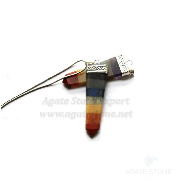7 Chakra Flat Pencil Point Pendant Bonded Crystals | Wholesale 7 Chakras Healing Gemstones Necklace from Agate Stone Export