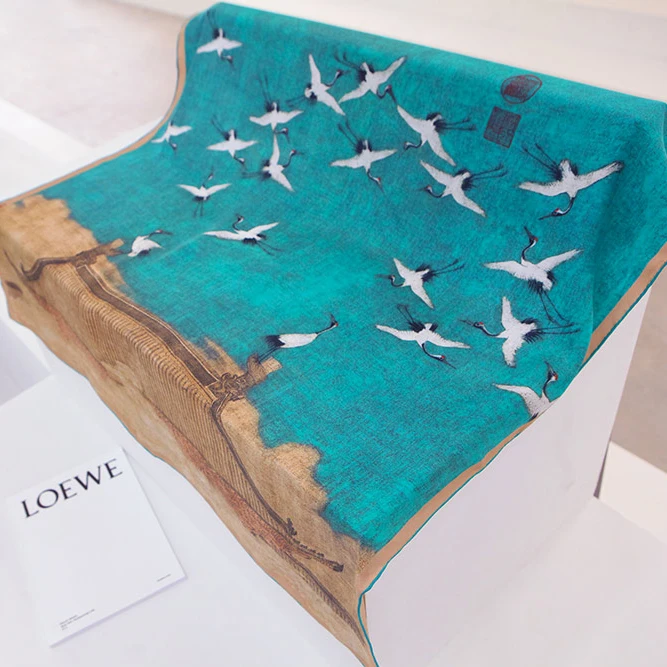 Crane Double Side Printed 100% Silk Scarf Square Stylish Women Scarves Shawl