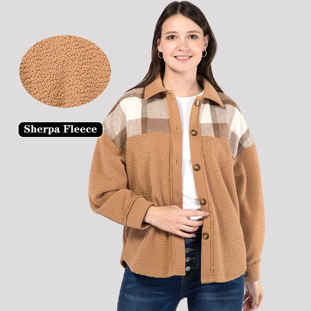 Custom Women Sherpa Fleece Jacket OEM Ladies Winter Textured Polar Fuzzy Pullover Bomber Jackets Manufacturer For Women