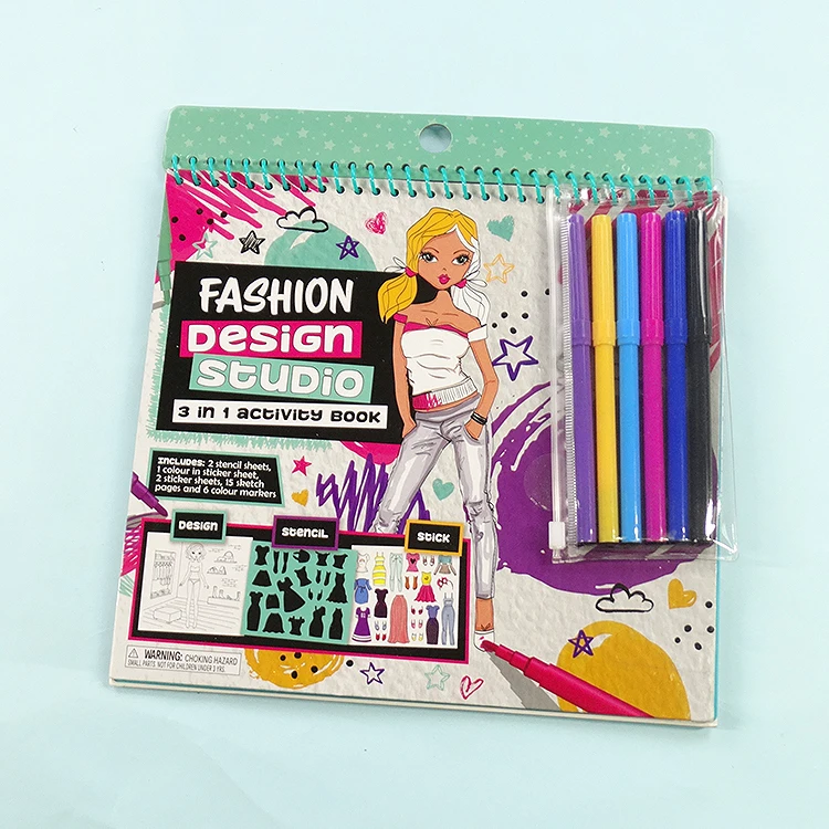 Spiral Girls Activity Coloring Book With Pencils Wholesale Kids Painting Set With Stencils And Stickers