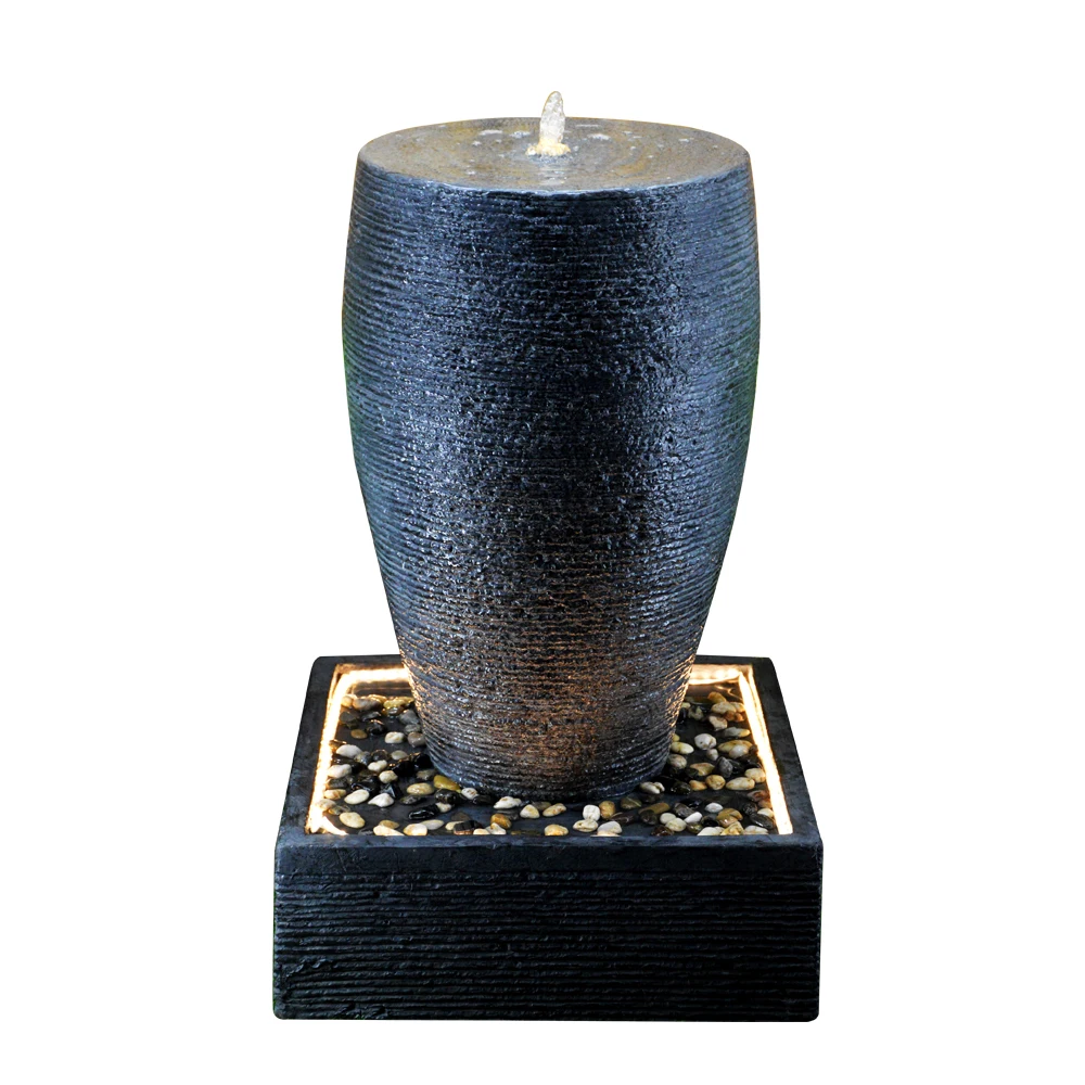 90CMH stone look outdoor jar fountains with led lights  for garden decoration