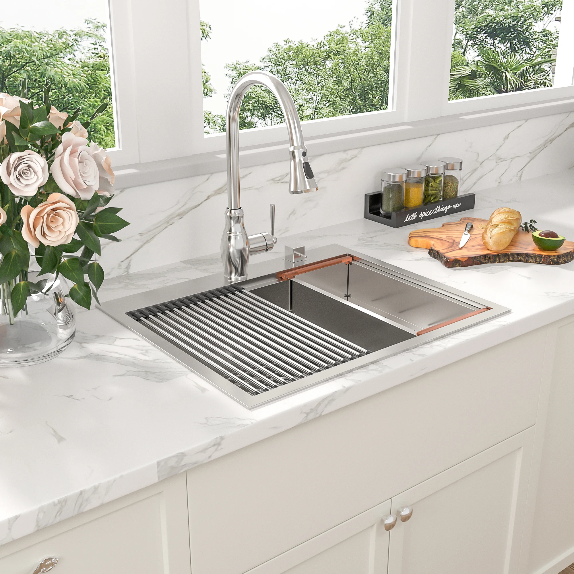 Household 304 Stainless Steel Sink with Simple Single Sink Design and Drain Rack Multifunctional Kitchen Stainless Steel Sink