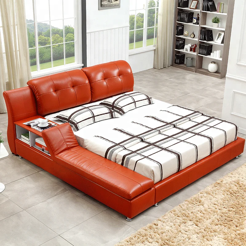 Luxury Modern Design Bedroom Furniture Smart Bed Multi-Functional Upholstery Soft Leather Bed