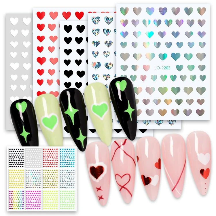 New Nail Accessories 3D Self-adhesive Colorful Fluorescent Heart Love Nail Art Stickers