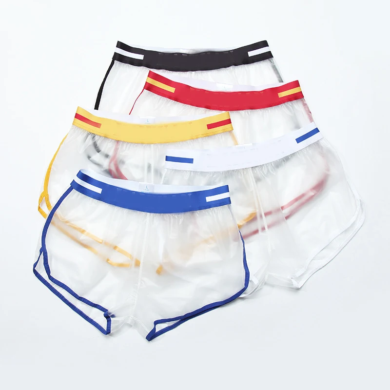 OEM Customized PVC Transparent Beach Swimming Trunks Home Flat Corner Sexy Fashionable Loose Men Shorts