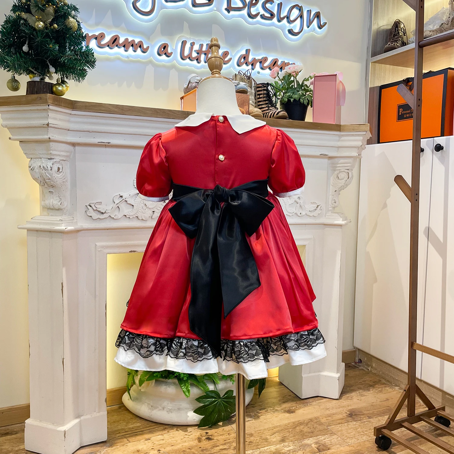 custom red kids polyester dresses party wedding birthday prom 3 Colors Gown 2 to 8 Years Old puff sleeves girls dresses