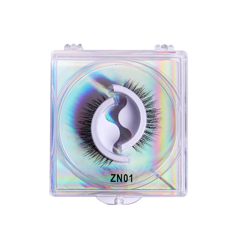 Wholesale 1 Pair Reusable Self Adhesive Eyelashes No Glue Self Adhesive Eyelash Vendor Clear Boxes Single Pair Strip Eyelashes