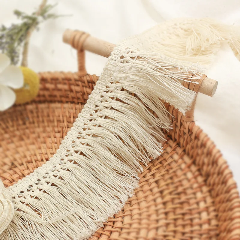 Wholesale 6cm Black White Natural Fabric Knot Polyester Tassel Fringe Lace Trim for Sewing Rug Blanket Curtain