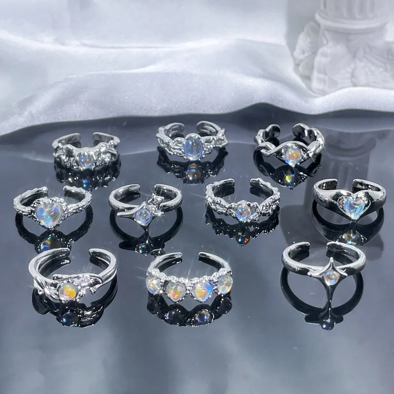DAIHE Fashion Jewelry Irregular Moonstone Ring Open Adjustable Opal Rings for Women
