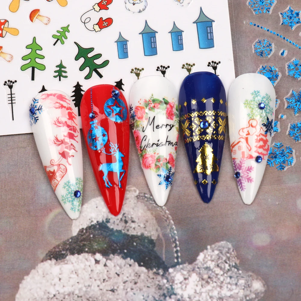 Christmas Nail art Stickers Snowflakes tattoo Decals Cartoons Muti- Pattern New Year Nail Art Stickers for DIY Manicure Wraps